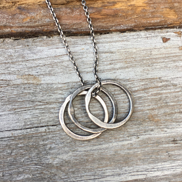 Tiny Trio Circles Necklace ~ Oxidized