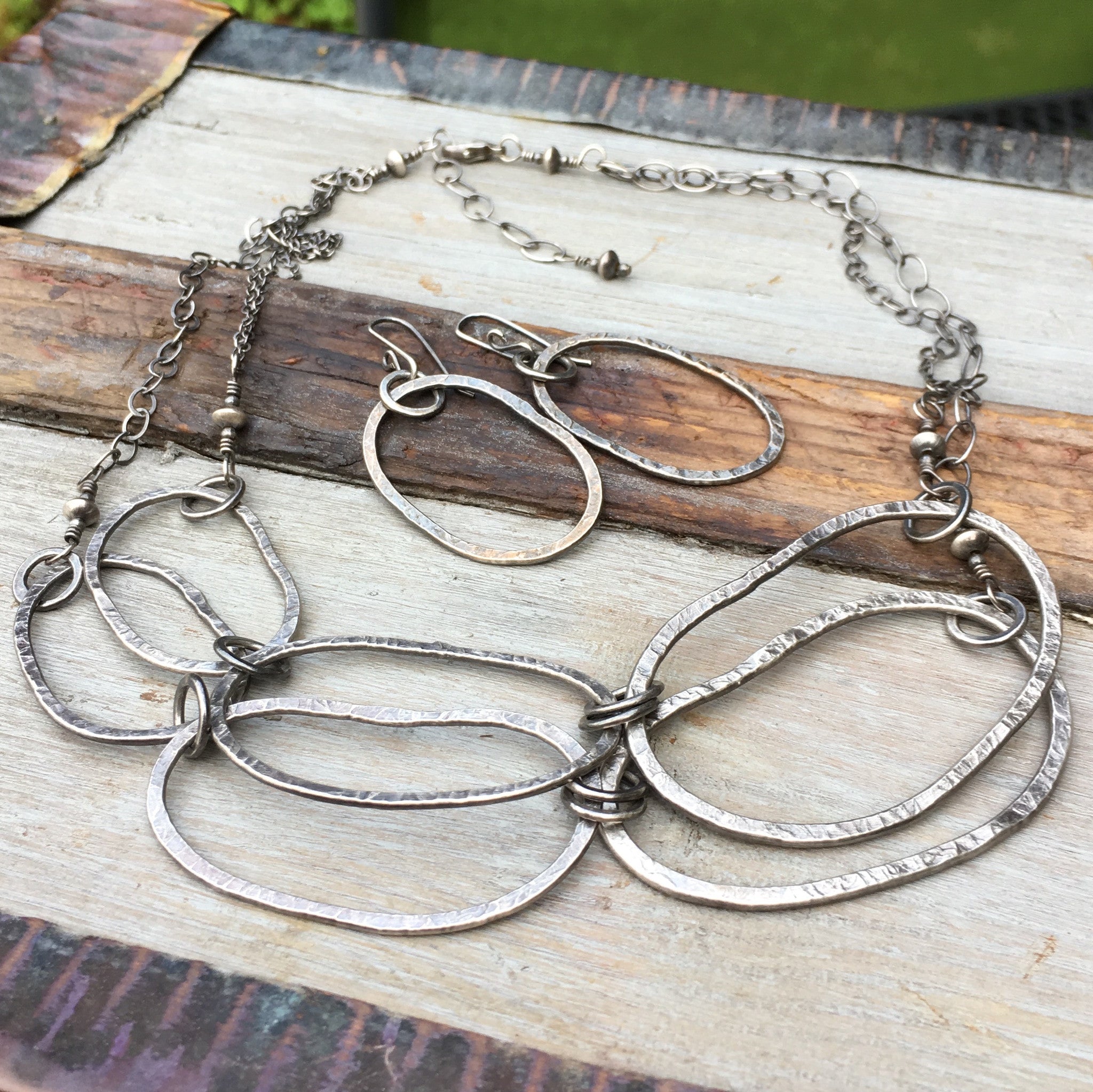 Riverstone Double Layer Necklace ~ Oxidized