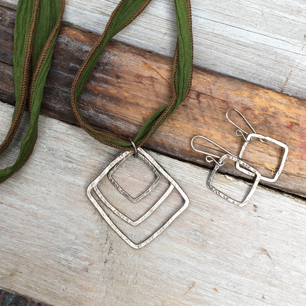 Triple Square Necklace ~ Oxidized