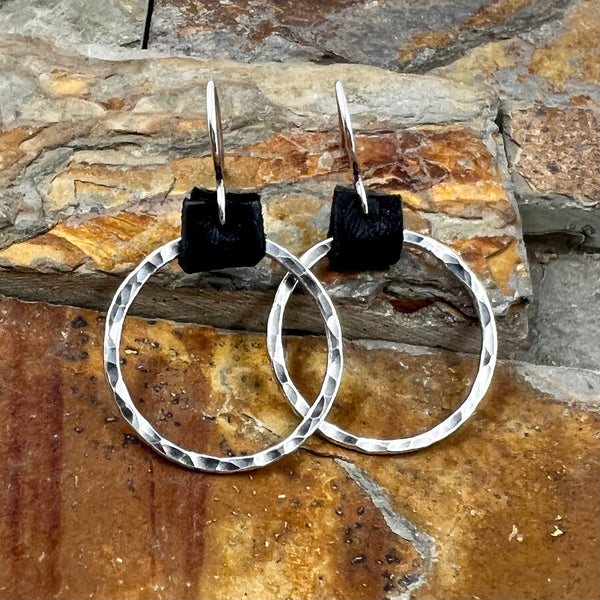 Rugged Hoop Earrings - Leather Accent