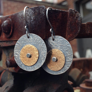 Two Tone Rivet Earrings ~ Oxidized