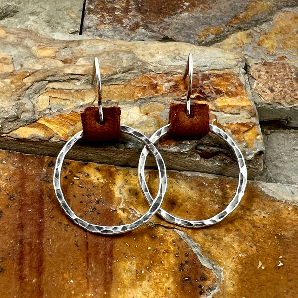 Rugged Hoop Earrings - Leather Accent