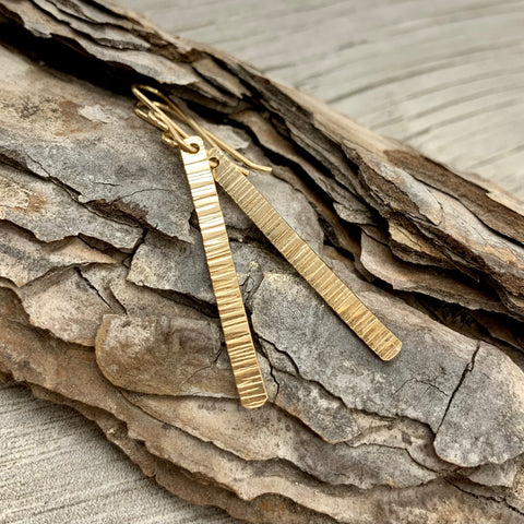 Slender Tree Bark Earrings ~ 14kt Goldfilled